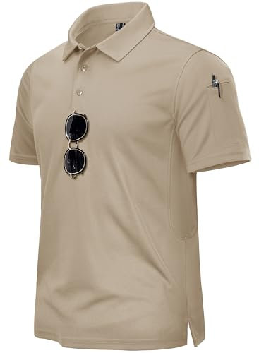 TACVASEN Pique Short Sleeve Polo Shirt Summer Work Polo Shirts Casual Golf Tee Shirts Pique Polo Shirts Boys Tennis Shirts, M, Short Sleeve - Khaki