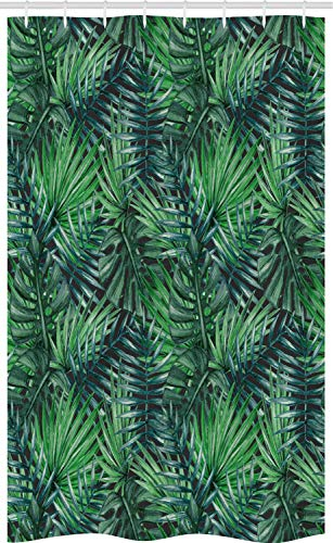 ABAKUHAUS Blatt Schmaler Duschvorhang, Watercolored Wald Blätter, Badezimmer Deko Set aus Stoff mit Haken, 120 x 180 cm, Grün Dunkelgrün