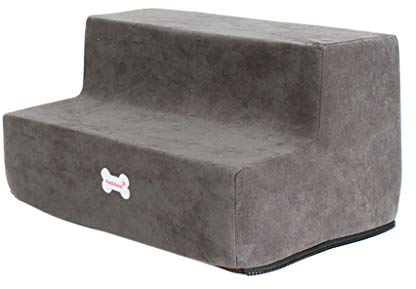 Yowablo Hundetreppe Katzentreppe Haustiertreppe mit 2 Stufen (Falte Größe:20 * 28 * 38cm,1- Dunkelgrau)
