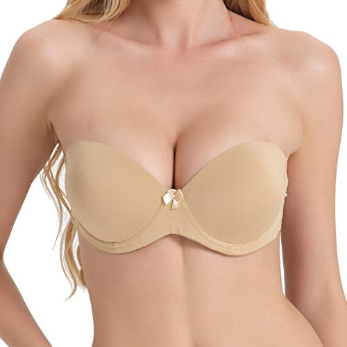 HWDI Soutien-Gorge Dos Nu Transparent avec Dentelle rembourrée, Plus la Taille 810 - Beige - 90E