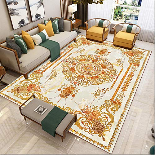 AU-SHTANG Teppich Flur Gelber Teppich, abstraktes geometrisches Muster Orientteppich, Milbenschutz, schalldicht, verschleißfest und leicht zu reinigender Teppich Teppich Wohnzimmer -Gelb_160 x 230 cm