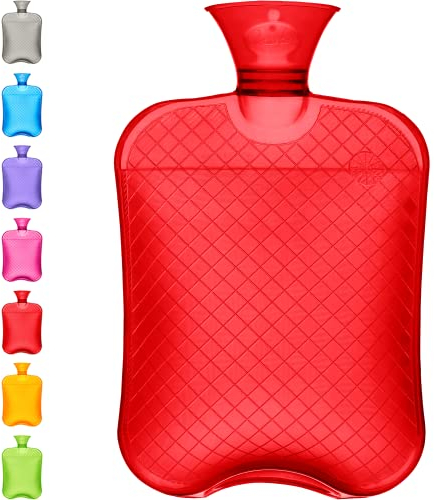 Qomfor Botella de agua caliente – 1,8 litros de gran capacidad, bolsa de agua caliente premium para aliviar el dolor, dolor de espalda, dolor de período, cuello y hombros – sin cubierta - Red