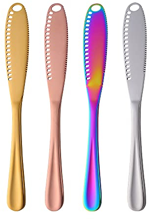YDware 4 Stück Edelstahl Buttermesser mit Löchern 3 in 1 Multifunction Butterstreuer Messer Schneidemaschine Lockenwickler Buttermesser mit Gezahntem Rand