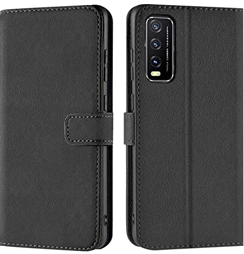 Verco Handyhülle für Vivo Y20s Hülle, Bookcase Tasche Flipcover für Vivo Y20s Case [Kartenfächer/Aufstellfunktion], Schwarz