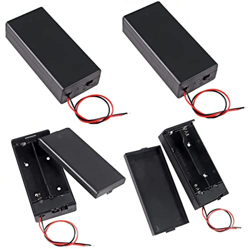 Azuocn 4 Pack 18650 Battery Storage Case 2 Slots x 3.7V for 2x18650 Batteries Holder Box Container with ON/Off Switch
