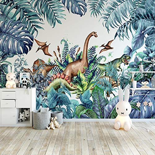 XTSWallpaper Fototapete 3D Effekt 330X210Cm Pflanzen Blätter Dinosaurier Vlies Tapete Moderne Wandtapete Wandbild Hintergrundbild Wanddeko Für Wohnzimmer Schlafzimmer Küche Büro Flur Dekoration