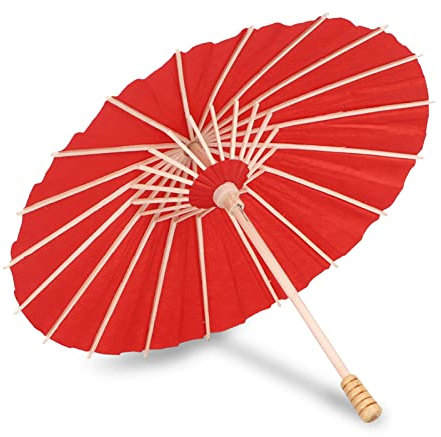 Cyrank Paraguas de Papel engrasado Hecho a Mano, Paraguas de Papel con Mango de Madera Paraguas Hecho a Mano para decoración de fotografía para niños(Rojo)