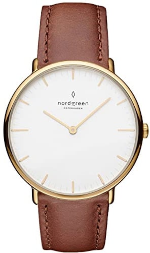 Nordgreen Native Brown Leather 36mm Gold Case Watch