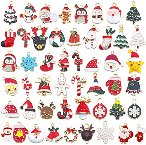 50pcs Mini Anhänger Weihnachten Kleine Weihnachtsanhänger Metall Charm Deko für Halskette Armband Ohrringe Anhänger Christmas Jewelry DIY Hochzeit Schmuckanhänger Handwerk Weihnachten Dekoration