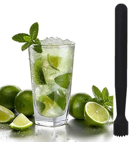 Pilon à Glace,Cocktails Muddler,Muddler Denté,Pilon Noir pour Cocktail,Pilon de Bar pour Citron Vert,Pilon à Cocktail,Outil de bar et de cuisine idéal pour cocktails boissons et jus de fruits,Noir