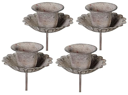 Tafelkerzenhalter für Adventskranz 4er Set - Kerzenhalter mit Spieß in grau antik