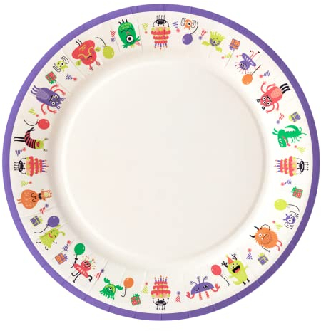 Le Nappage Lot de 10 assiettes compostables en carton 23 cm de diamètre Little Monsters