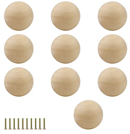 TIANLIN Schrankgriffe Holz 35 mm, 10 Stück Möbelknöpfe Holz, Holzgriffe für Schränke, Durchmesser 35mm Holzknauf mit Schrauben, Glatte Oberfläche, für Schränke und Schubladen