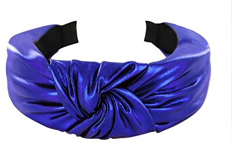 Axy Wide Headband with Knot – Women's Metallic Look Headband Hair Accessory HR35G (Blue)