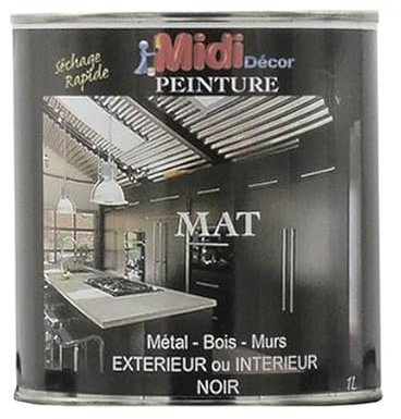 Pintura negra mate para metal, madera, mampostería y hormigón para exterior e interior - secado rápido1L - 14 metros cuadrados