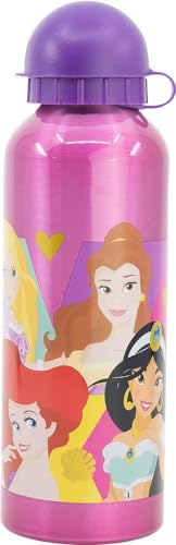 STOR TataWay in viaggio si cresce Disney - Botella de aluminio para niñas con diseño de Princesas Cenicienta Aurora Blancanieves Rapunzel Ariel Jasmine 530 ml con boquilla y tapón de seguridad