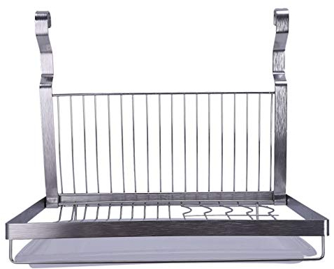 Thourmty Estante plegable de acero inoxidable para colgar platos de drenaje, organizador de vajilla, estante organizador de cocina