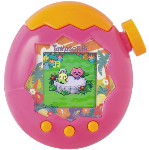 Tamagotchi Paradise Orange Tropics – Virtuelles Haustier zum Aufziehen – Tamagotchi Interaktives Spielzeug, Zoom-Drehrad – Modell rosa und gelb – Spielzeug für Kinder ab 6 Jahren – Bandai – 43425