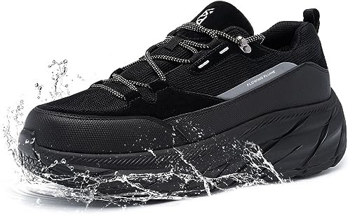 FLOWING PLUME Wasserdicht Sportschuhe Herren Leichtgewichts Laufschuhe Turnschuhe Dämpfung Walkingschuhe Freizeit Fashion Outdoor Schuhe Fitness Sneaker(Glitzerndes Schwarz,46EU)