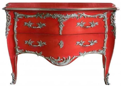 Casa Padrino Barock Kommode mit 2 Schubladen Antik Rot/Silber - Handgefertigte Massivholz Kommode im Barockstil - Handgefertigte Barock Möbel - Edel & Prunkvoll