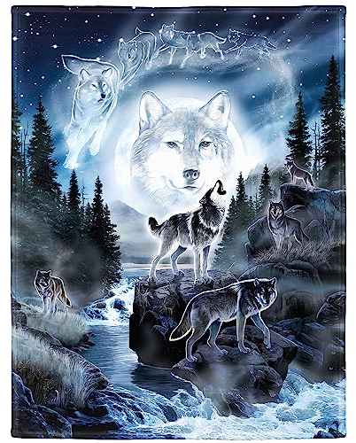 Zomer Kuscheldecke Flauschig Decke 150x200 cm Wohndecke Couchdecke Mikrofaser Sofaüberwurf Tagesdecke weiche warme Sofadecke mit Wolf Motiv