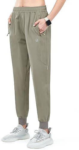 NORTHYARD Jogginghose Damen Leichte Schnelltrocknend Trainingshose Stretch Fitness Sporthose Lang Wasserdicht Wanderhose mit Reißverschlusstaschen Silberner Salbei L