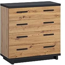 BETTSO-Kommode-Schubladenkommode Highboard Schrank Beistelltisch mit 4 Schubladen für Wohenzimmer -NESI 4SZ (Schwarz Matt+Artisan Eiche)