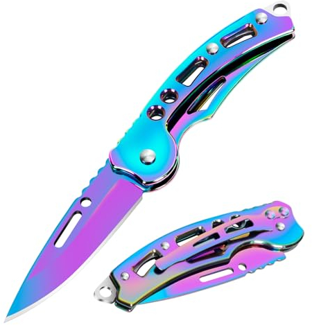 YiMai Couteau Pliant, 2 pièces Mini Couteau de Poche Portable EDC pour Porte-clés, Camping, Déballage par Coursier (Couleur dégradée)