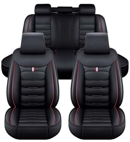 Xibany Auto Sitzbezüge Sets für Audi A3 2000 2001 2002 2003 2004 2005-2023, Leder Autositzbezüge Komplett Sets, Custom Wasserdicht Vorne und Hinten Schonbezüge Sitzschoner,B Black red