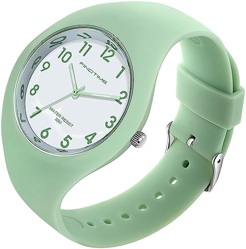 findtime Grün Jelly Armbanduhr Damen für Frauen Studenten Mädchen Jungs Minimalistisch Bunte Analog Quarz Damenuhr Weich Silikon Armband