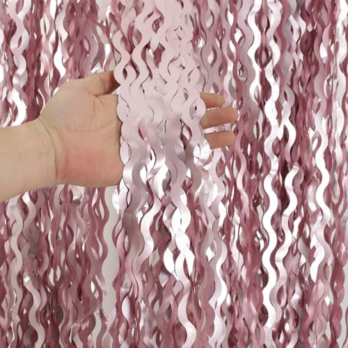 Lot de 4 rideaux à franges ondulés en feuille d'aluminium pour fille, princesse, enterrement de vie de jeune fille, décoration de fête discothèque, 1 x 2 m, rose