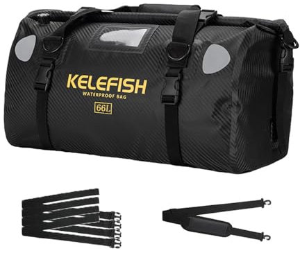 UROUK wasserdichte Reisetasche 20L 40L 66L Wasserdichter Seesack Motorradreisesack Duffel Bag mit Schnellverschlussriemen für Motorradfahren, Kajakfahren, Rafting, Camping (Streifen, Schwarz, 66L)