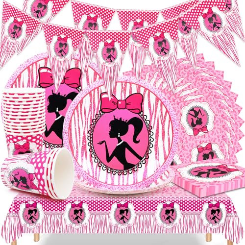 Huaxintoys Principessa per Feste Decorazione, 50 Pezzi Barbi Principessa Decorazioni di Compleanno includere Piatti di Carta, Bicchieri, Tovaglioli, Tovaglia e Bandiera di Pennant per Party Supplies