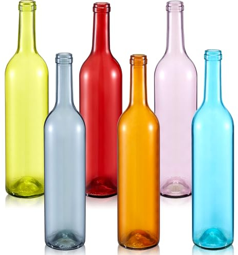 Farbige Glasflaschen für Flaschenbaumdekoration, elegante Farbe, 750 ml, 6 | Halloween-Weihnachts-Bastelflaschen, lebendige festliche Farben, für drinnen und draußen, Garten, Haus, Display