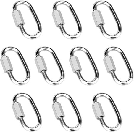 Vmuter 10 Pcs 1.5 304 Stainless Steel Screw Chain Quick Links Carabiner Locking Quick Chain Repair Links Pets Keychain for Outdoor Traveling Equipment, 220 Lbs Capacity