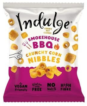 Indulge - Crunchy Corn Nibbles - Smokehouse BBQ Flavour - Gluten Free, Low Salt, Low Fat, Nut Free, Vegan - 20g x 24 bags