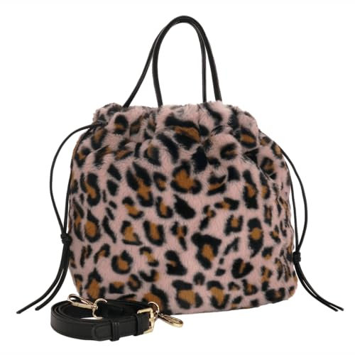Camomilla Damen Handtasche, mit Schultergurt, Kunstfell, Größe M, Farbe Leo/Rosa