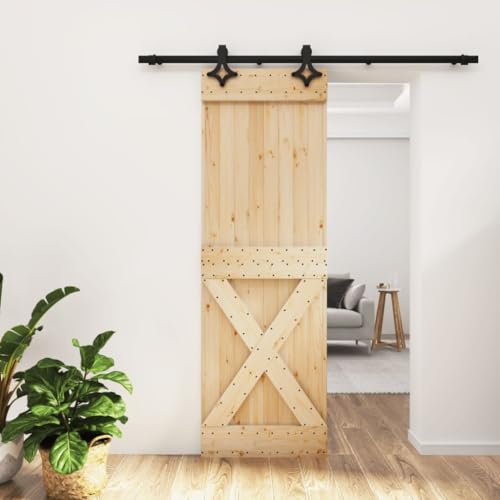 prissent Porta Scorrevole con Set Hardware 70x210 cm Legno Massello Pino Porte Scorrevoli Da Interno Porte Elegante Porta Scorrevole Legno Design Salvaspazio Binario Di Scorrimento 200 cm