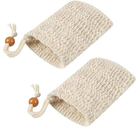 BOUMVID 2 PCS Sisal Soap Bag, Organic Natural Soap Bags Exfoliating Mesh Soap Saver Pouch with Drawstring for Shower, Drying, Foaming Soaps, Exfoliation