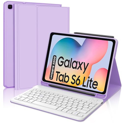 IVEOPPE Funda Teclado Samsung Galaxy S6 Lite 10.4 2024/2022/2020, Cover Teclado Español Ñ Retroiluminados Bluetooth Desmontable para Samsung Tab S6 Lite (SM-P620/P625/P610/P615/P613/P619), Púrpura