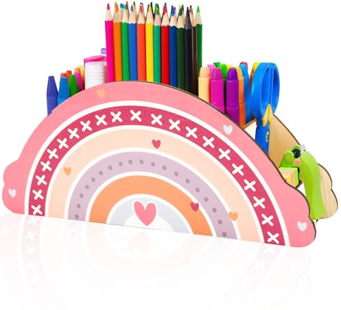 Auptiz Pot à Crayons Arc-En-Ciel en Bois, Organiseur de Bureau en Bois, Porte-crayons pour Enfants Multifonctions, Convient pour la boîte à crayons pour enfants et l'organisation de salle de classe