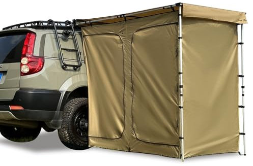 Miuxe Shower Shelter Car Side Shower Tent Awning, Portable Outdoor Pop UP Camping Shower Tent Enclosure Changing Room with Roof – 2 Rooms – Instant Tent