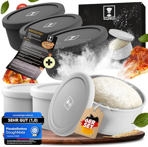 DoughMate Pizzaballenbox mit Deckel 6er Set - Ideal als Pizzabox, Teigbox, Gärbox, Für bis zu 350g Pizzateig, Anti-Haft-Silikon, Gefrier- und Spülmaschinengeeignet, Lebensmittelecht