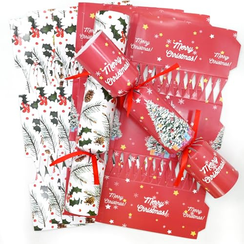 Gyoungt 10 Pack Chritmas Crackers, 10 Hats 20 Strings 10 Jokes Leaves Christmas Pine Needles Red Berries Pine Cones Christmas Party Game Make Your Own Christmas Cracker DIY Cracker Festive Seasonal