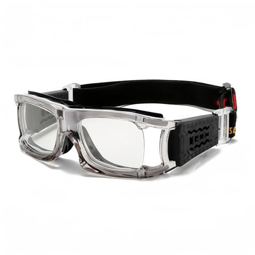 Vyloky Optische Sportbrille mit Sehstärke,Perfekt sitzende Schutzbrille, Dioptrien: -1,5 bis -8,0, Anti-Beschlag-UV-Schutz,geeignet für Brillenträger,Basketball Laufen Radfahren (1.57 Grau -2 D)