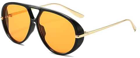 YAMEIZE Lunettes de Soleil Pilote pour femmes hommes Rondes 70s Pilote Rétro Double Pont Vintage Grande Cadre Lunettes de Soleil UV400
