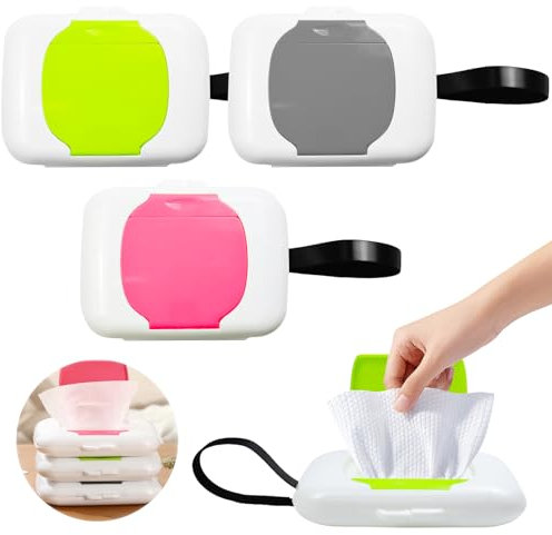 UZSUZZ Boite Lingettes Humides 3 Pièces Distributeur de lingettes humides portables Réutilisable Étanche à l'eau et à la poussière Pochette de Lingettes Humides pour les déplacements