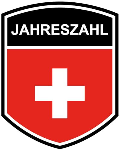 Samunshi® Schweiz Fahne mit Wunsch Jahr Flagge Aufkleber Wappen Abzeichen Autoaufkleber für Motorrad Fahrrad Roller Auto Sticker Mtb Mountainbike Form B 20 x 25cm