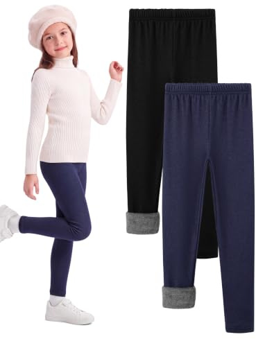 Ruisita 2er Pack Thermo Leggings Mädchen Gefütterte Winter Leggins Mit Fleece Kinder High Waist Thermounterwäsche Dicke Warm Lange Hose Strumpfhose