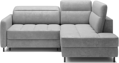 Krudox BAR Ecksofa 208x100x160 cm - Schlafsofa mit Bettkasten und Verstellbare Kopfstützen - Couch mit Metallfüße - Sofa mit Schlaffunktion 160x128 cm - Rechts - Stoff Nube 3